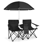 NNECW Folding Camping Loveseat  with Removable Umbrella & Cupholder for Picnic