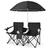 NNECW Folding Camping Loveseat  with Removable Umbrella & Cupholder for Picnic