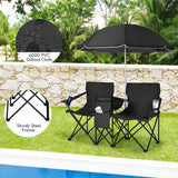 NNECW Folding Camping Loveseat  with Removable Umbrella & Cupholder for Picnic