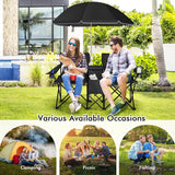 NNECW Folding Camping Loveseat  with Removable Umbrella & Cupholder for Picnic