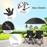 NNECW Folding Camping Loveseat  with Removable Umbrella & Cupholder for Picnic