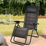 NNECW 2 Pieces Rattan Zero Gravity Lounge Chair with Pillow for Yard-Brown