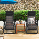 NNECW 2 Pieces Rattan Zero Gravity Lounge Chair with Pillow for Yard-Brown