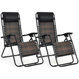 NNECW 2 Pieces Rattan Zero Gravity Lounge Chair with Pillow for Yard-Brown
