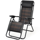 NNECW 2 Pieces Rattan Zero Gravity Lounge Chair with Pillow for Yard-Brown