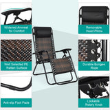 NNECW 2 Pieces Rattan Zero Gravity Lounge Chair with Pillow for Yard-Brown