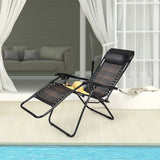 NNECW 2 Pieces Rattan Zero Gravity Lounge Chair with Pillow for Yard-Brown