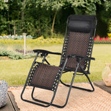NNECW 2 Pieces Rattan Zero Gravity Lounge Chair with Pillow for Yard-Coffee