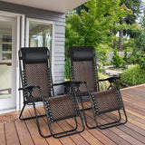 NNECW 2 Pieces Rattan Zero Gravity Lounge Chair with Pillow for Yard-Coffee
