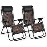 NNECW 2 Pieces Rattan Zero Gravity Lounge Chair with Pillow for Yard-Coffee