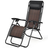 NNECW 2 Pieces Rattan Zero Gravity Lounge Chair with Pillow for Yard-Coffee