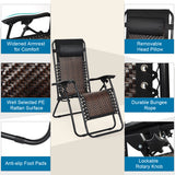 NNECW 2 Pieces Rattan Zero Gravity Lounge Chair with Pillow for Yard-Coffee