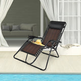 NNECW 2 Pieces Rattan Zero Gravity Lounge Chair with Pillow for Yard-Coffee