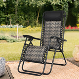 NNECW 2 Pieces Rattan Zero Gravity Lounge Chair with Pillow for Yard-Gray