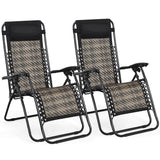 NNECW 2 Pieces Rattan Zero Gravity Lounge Chair with Pillow for Yard-Gray