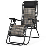 NNECW 2 Pieces Rattan Zero Gravity Lounge Chair with Pillow for Yard-Gray