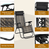 NNECW 2 Pieces Rattan Zero Gravity Lounge Chair with Pillow for Yard-Gray
