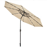 NNECW 3m Patio Market Umbrella with Solar LED &amp Adjustment Crank-Beige