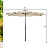 NNECW 3m Patio Market Umbrella with Solar LED &amp Adjustment Crank-Beige