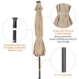 NNECW 3m Patio Market Umbrella with Solar LED &amp Adjustment Crank-Beige