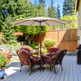 NNECW 3m Patio Market Umbrella with Solar LED &amp Adjustment Crank-Beige