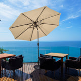 NNECW 3m Patio Market Umbrella with Solar LED &amp Adjustment Crank-Beige