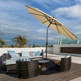 NNECW 3m Patio Market Umbrella with Solar LED &amp Adjustment Crank-Beige