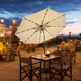 NNECW 3m Patio Market Umbrella with Solar LED &amp Adjustment Crank-Beige