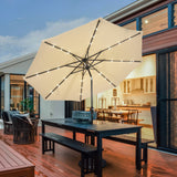 NNECW 3m Patio Market Umbrella with Solar LED &amp Adjustment Crank-Beige
