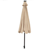 NNECW 3m Patio Market Umbrella with Solar LED &amp Adjustment Crank-Beige