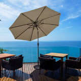 NNECW 3m Patio Market Umbrella with Solar LED &amp Adjustment Crank-Coffee