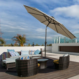 NNECW 3m Patio Market Umbrella with Solar LED &amp Adjustment Crank-Coffee