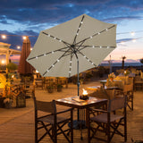 NNECW 3m Patio Market Umbrella with Solar LED &amp Adjustment Crank-Coffee