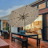 NNECW 3m Patio Market Umbrella with Solar LED &amp Adjustment Crank-Coffee