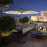 NNECW 3m Patio Market Umbrella with Solar LED &amp Adjustment Crank-Coffee
