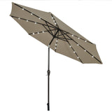NNECW 3m Patio Market Umbrella with Solar LED &amp Adjustment Crank-Coffee