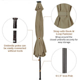 NNECW 3m Patio Market Umbrella with Solar LED &amp Adjustment Crank-Coffee