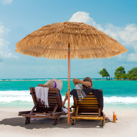 NNECW 2m Thatch Umbrella Tilting Outdoor Beach Patio Sun Shelter Parasol