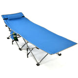 NNECW Folding Camping Cot with Side Storage Pocket &amp Detachable Headrest-Blue