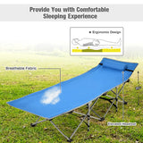 NNECW Folding Camping Cot with Side Storage Pocket &amp Detachable Headrest-Blue