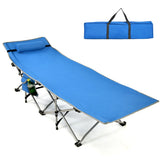 NNECW Folding Camping Cot with Side Storage Pocket &amp Detachable Headrest-Blue