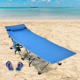 NNECW Folding Camping Cot with Side Storage Pocket &amp Detachable Headrest-Blue