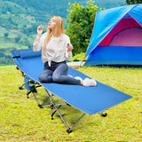 NNECW Folding Camping Cot with Side Storage Pocket &amp Detachable Headrest-Blue