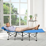NNECW Folding Camping Cot with Side Storage Pocket &amp Detachable Headrest-Blue