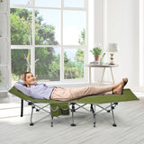 NNECW Folding Camping Cot with Side Storage Pocket &amp Detachable Headrest-Green