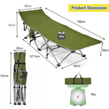NNECW Folding Camping Cot with Side Storage Pocket &amp Detachable Headrest-Green