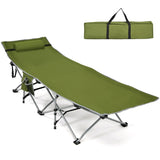 NNECW Folding Camping Cot with Side Storage Pocket &amp Detachable Headrest-Green