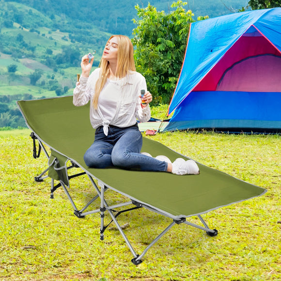 NNECW Folding Camping Cot with Side Storage Pocket & Detachable Headrest-Green
