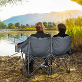 NNECW Outdoor Double Folding Camping Chair with Armrest and Carry Bag-Grey