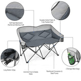 NNECW Outdoor Double Folding Camping Chair with Armrest and Carry Bag-Grey